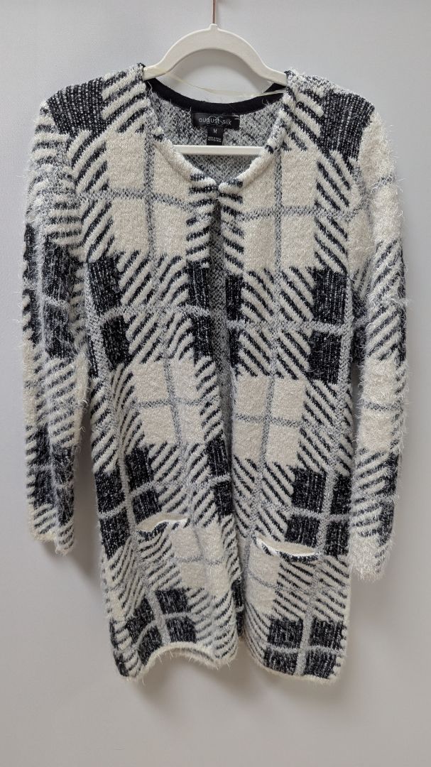 August Silk White/Black Patterned Fuzzy Cardigan