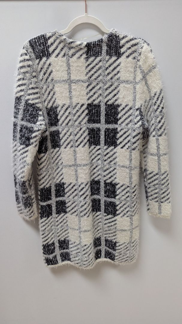 August Silk White/Black Patterned Fuzzy Cardigan