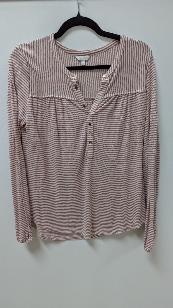 Lucky Brand White/Red Striped Henley Blouse