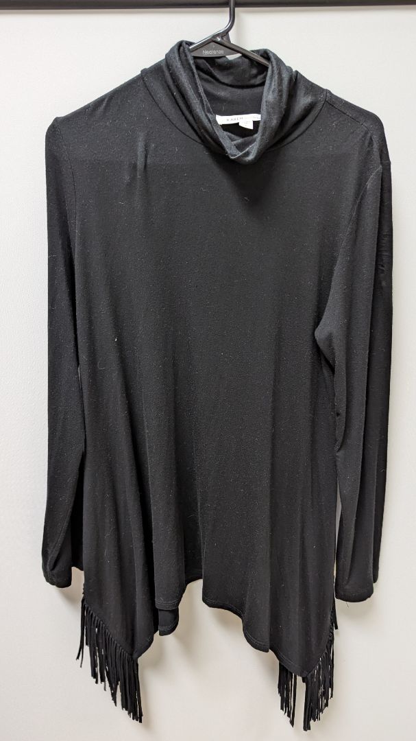KAREN by Karen Kane Black Turtleneck Tunic Fringed Sweater