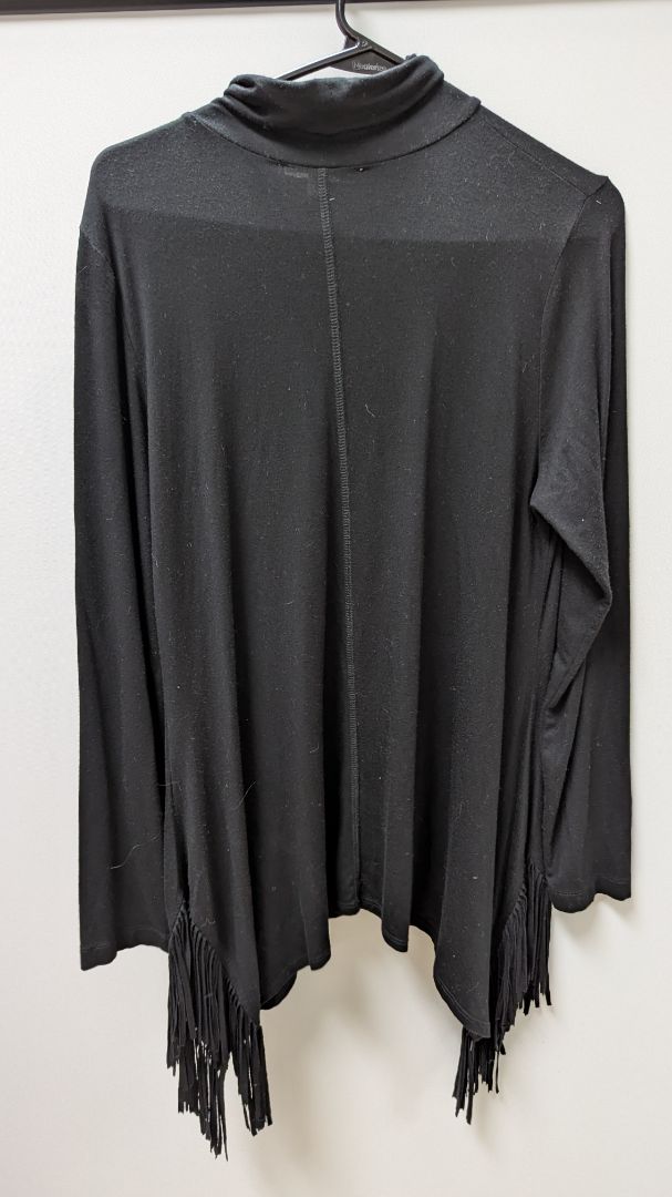 KAREN by Karen Kane Black Turtleneck Tunic Fringed Sweater