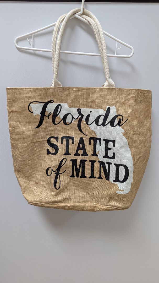 mudpie Tan "Florida State of Mind" Burlap Tote Bag