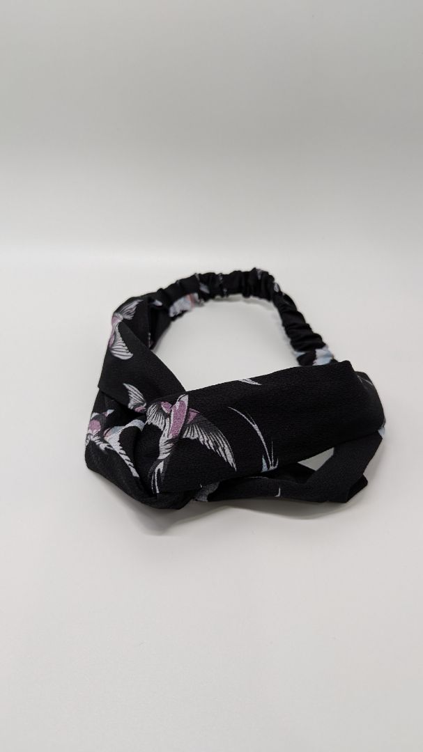 3 Pack Knotted Elastic Headbands (Grey/Black/Birds)