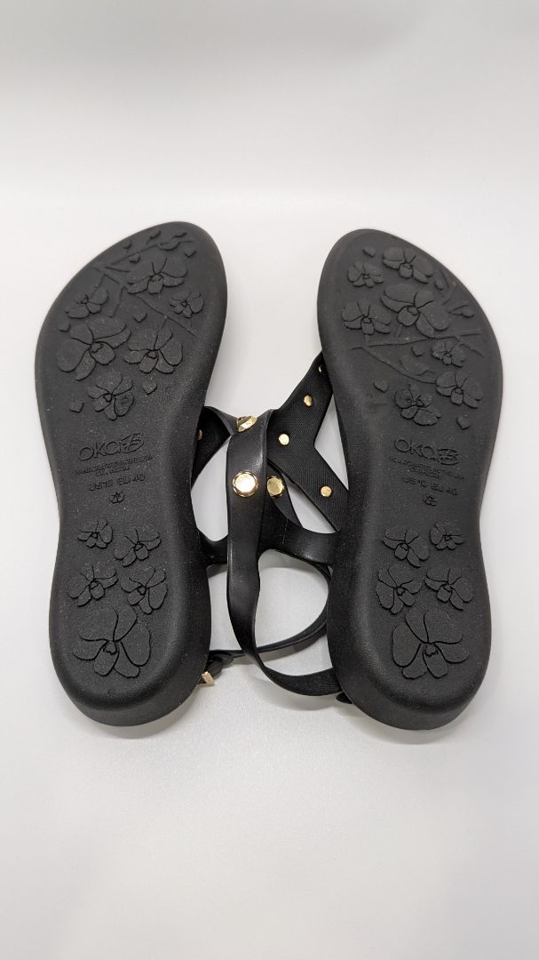 Oka Black/Gold Studded T-Strap Sandals
