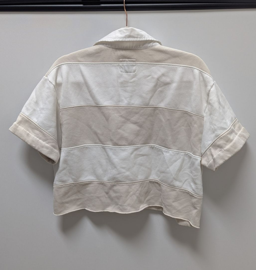 Abercrombie & Fitch Tan/White Striped Cropped Tee