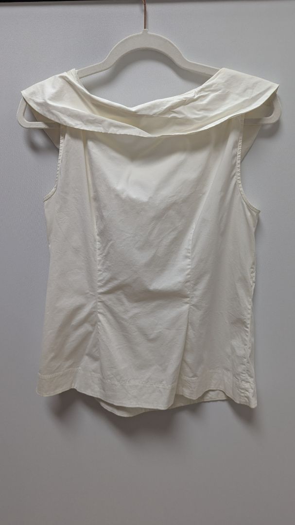 Ann Taylor White Faux-Tie-Neck Sleeveless Blouse