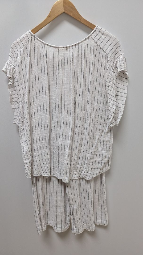 Just Living White/Black Striped Casual Blouse & Pants Set