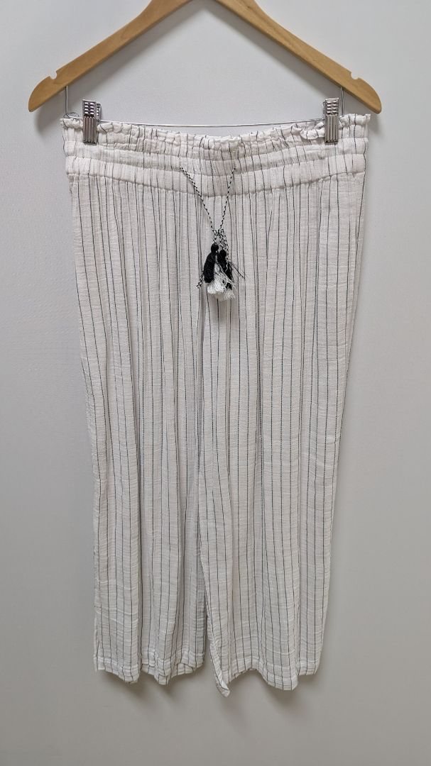 Just Living White/Black Striped Casual Blouse & Pants Set
