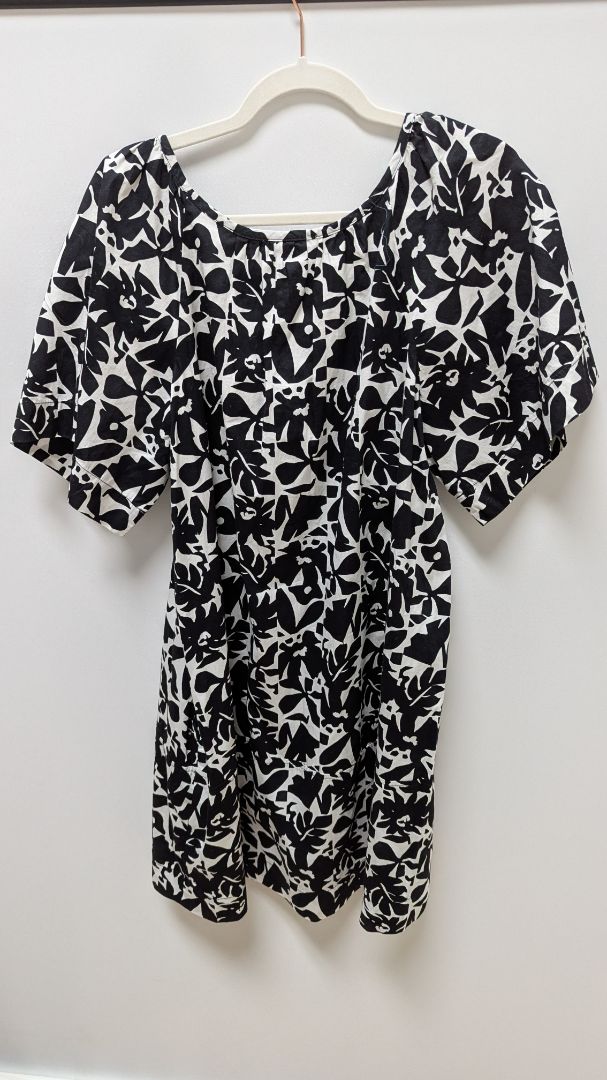 Free Assembly Black/White Patterned Square-Neck Dress