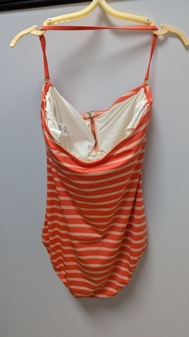 Michael Kors Orange Striped Halter-Neck One-Piece Swimsuit