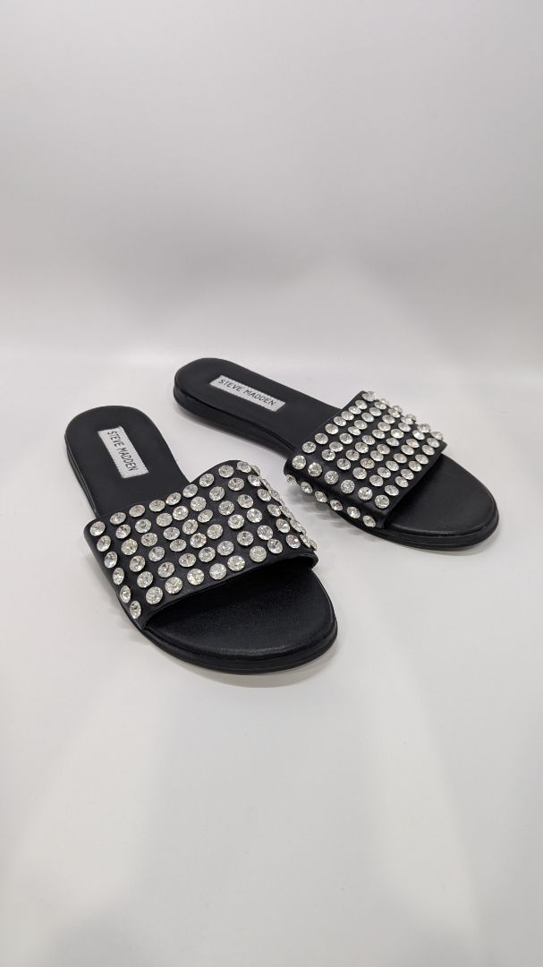 Steve Madden Black Silver Rhinestone Sandals