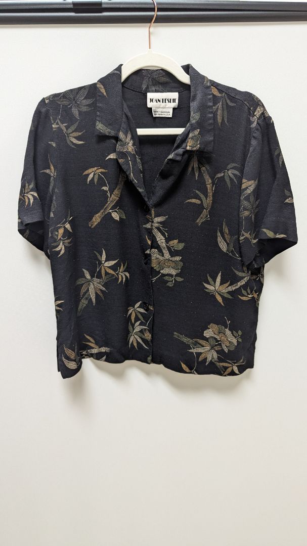 Joan Leslie Vintage Black Bamboo Button-Down Shirt