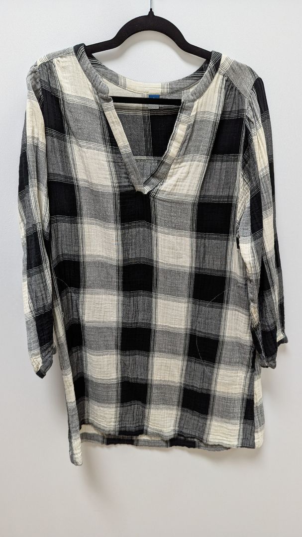 Old Navy Black/White Plaid Cotton Casual Dress with Pockets Recycled Threads Old Navy Black/White Plaid Cotton Casual Dress with Pockets Recycled Threads