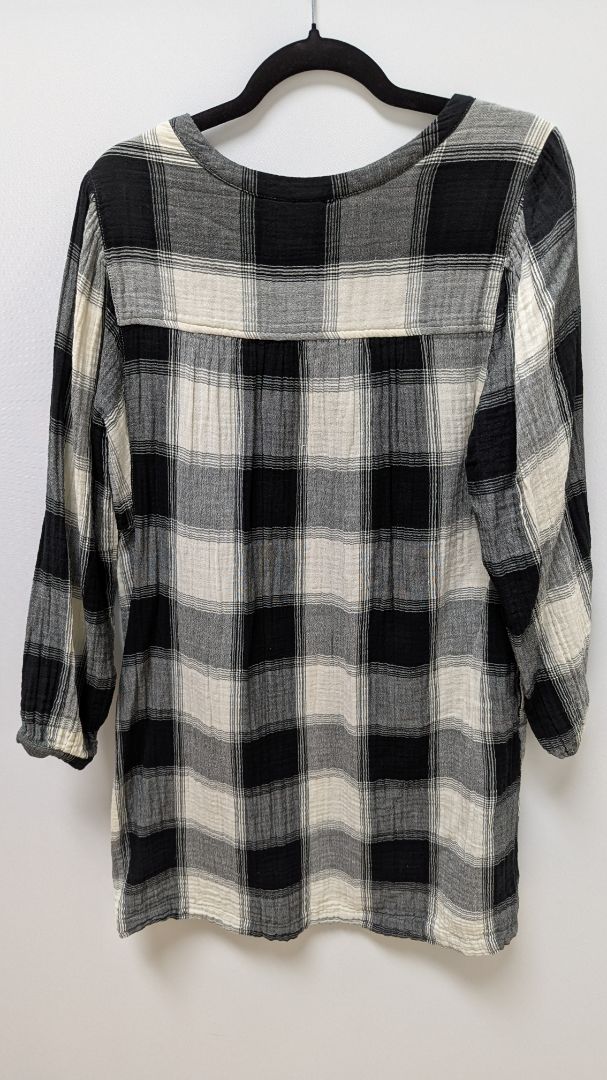 Old Navy Black/White Plaid Cotton Casual Dress with Pockets