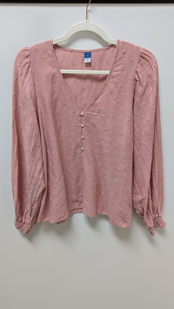 Old Navy Pink Half-Button-Down Peasant Blouse