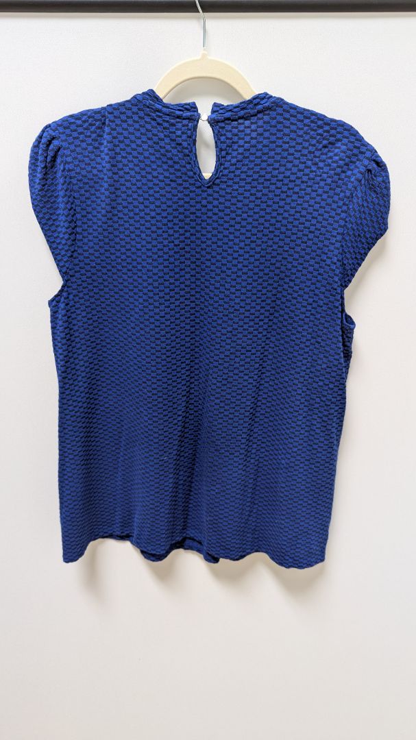 ELLE Dark Blue/Black Patterned Cap-Sleeve Blouse