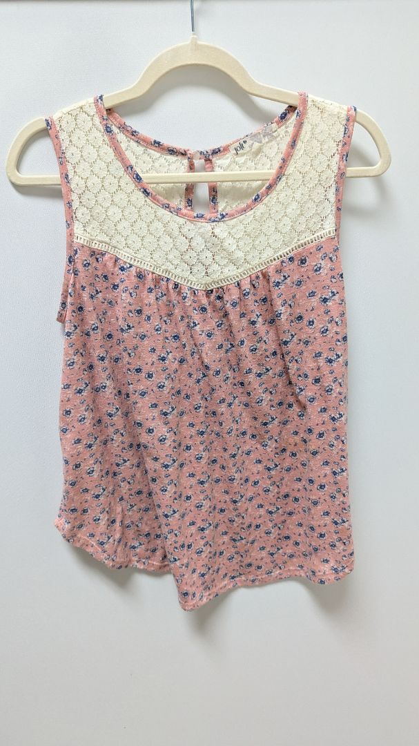 jolt Pink Floral Lace-Neck Sleeveless Blouse
