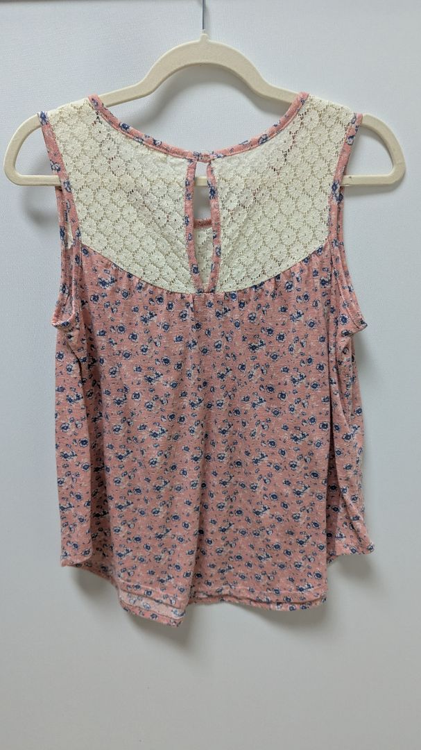 jolt Pink Floral Lace-Neck Sleeveless Blouse