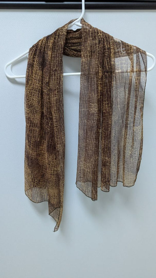 Brown Patterned Sheer Mesh Scarf