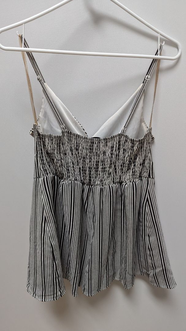 Purple Snow White/Black Striped Spaghetti Strap Romper