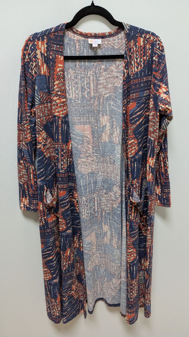 Lularoe Blue/Red Patterned Knit Duster Cardigan