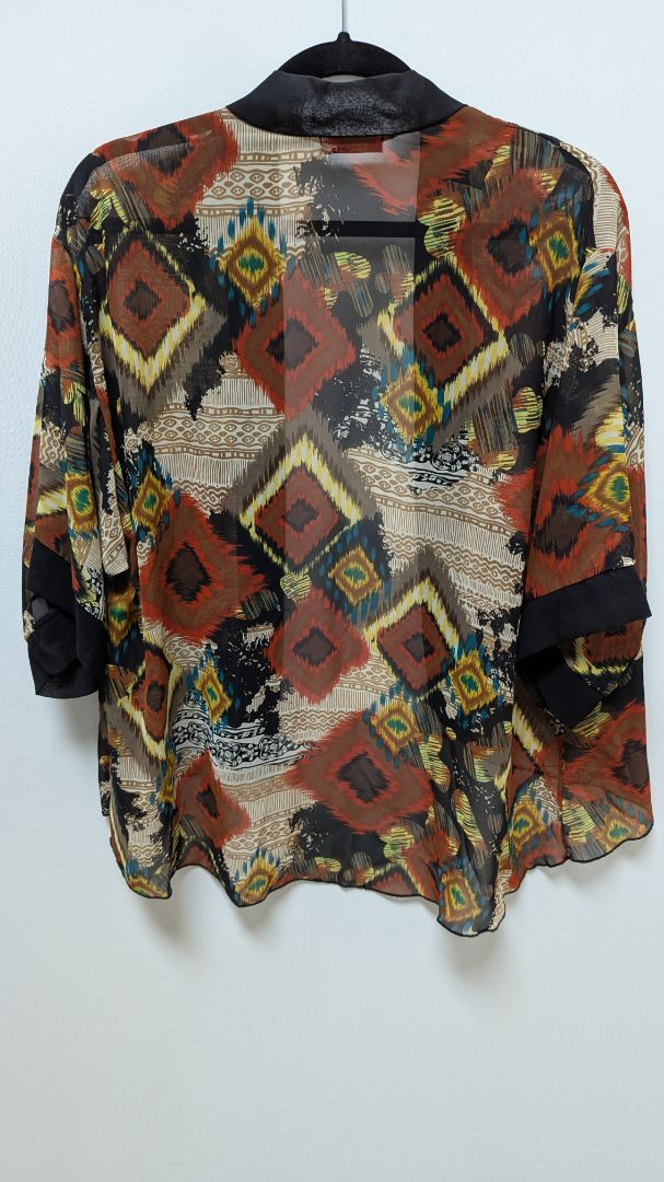 Vivace Black/Multicolor Sheer Kimono Sleeve Overpiece
