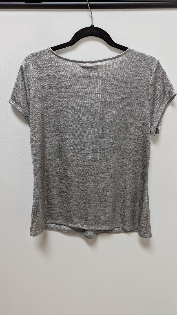 Worthington Silver Metallic Short Sleeve Blouse