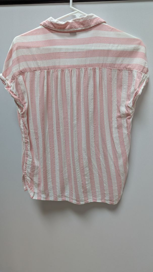 Old Navy Pink/White Striped Button-Down Blouse