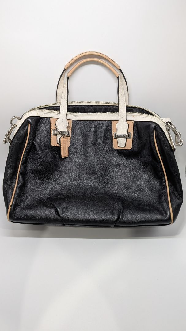 Coach Black/Cream Rowan Satchel Purse & Wallet Set