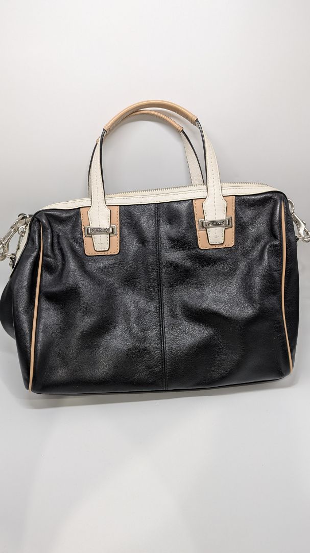 Coach Black/Cream Rowan Satchel Purse & Wallet Set