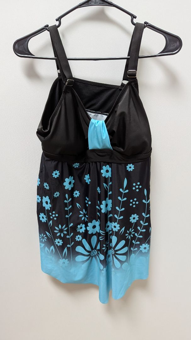 Black/Blue Floral Tankini Swim Top