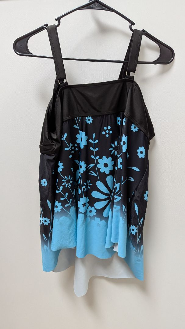 Black/Blue Floral Tankini Swim Top