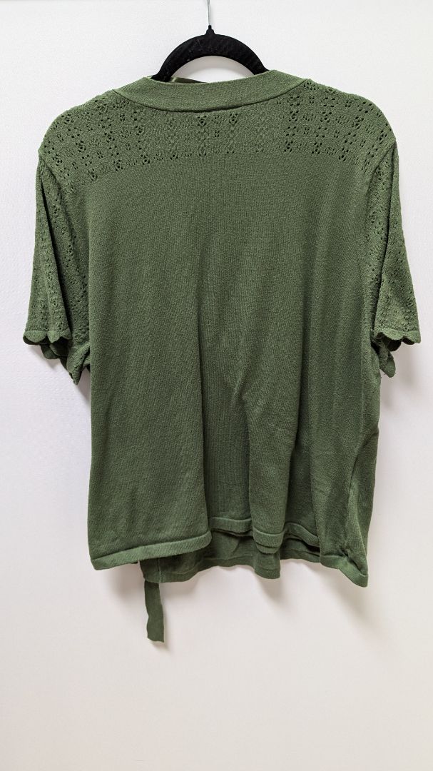 Lane Bryant Green Crochet Sleeve Faux-Tie Blouse