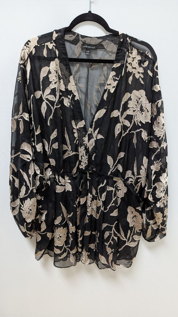 Lane Bryant Black/Ivory Floral Sheer Kimono Blouse
