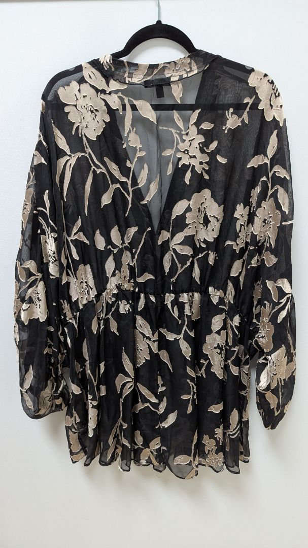 Lane Bryant Black/Ivory Floral Sheer Kimono Blouse