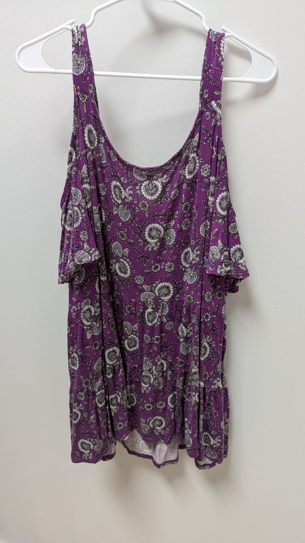 Lane Bryant Purple Tiered Cold-Shoulder Blouse