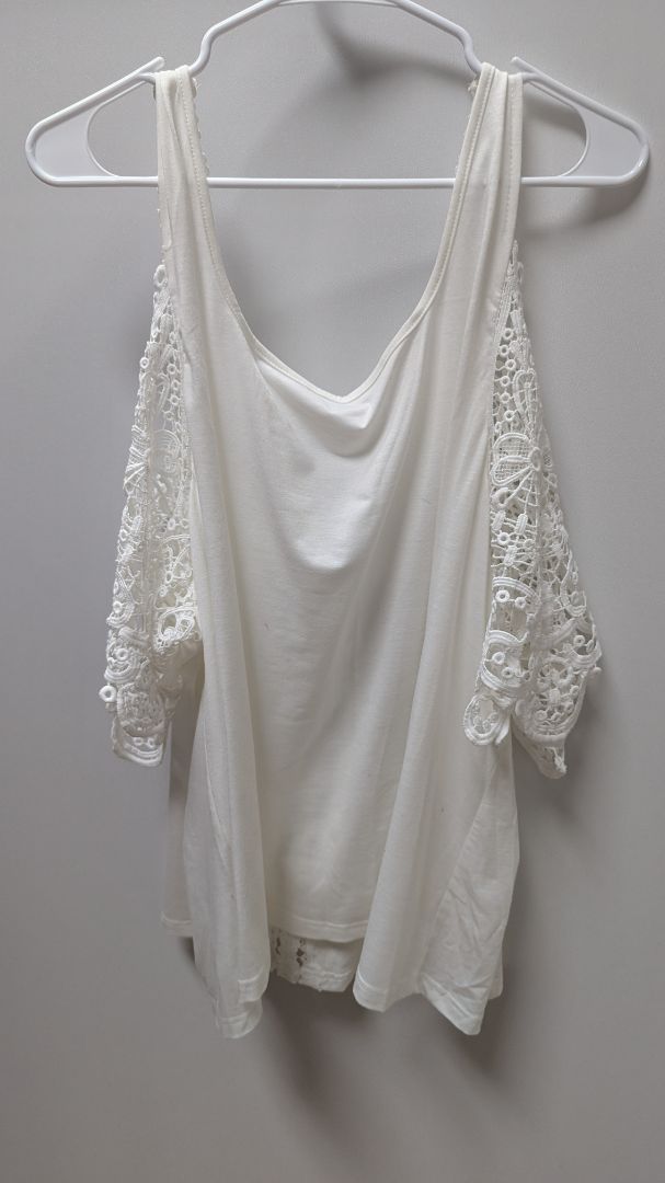 Shein Curve White Lace Cold-Shoulder Blouse