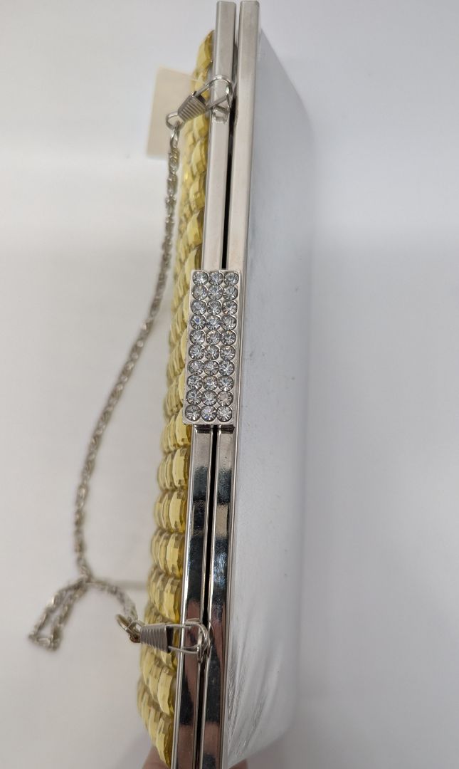 Silver/Yellow Faux-Gemstone Studded Clutch Purse