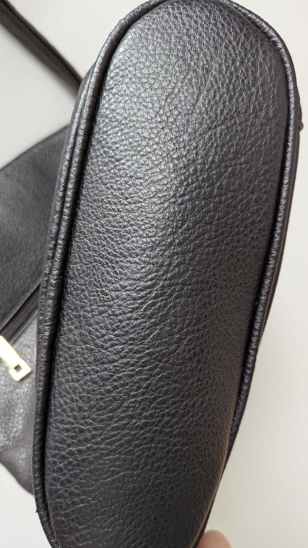 Black/Gold Leather Crossbody Bucket Purse