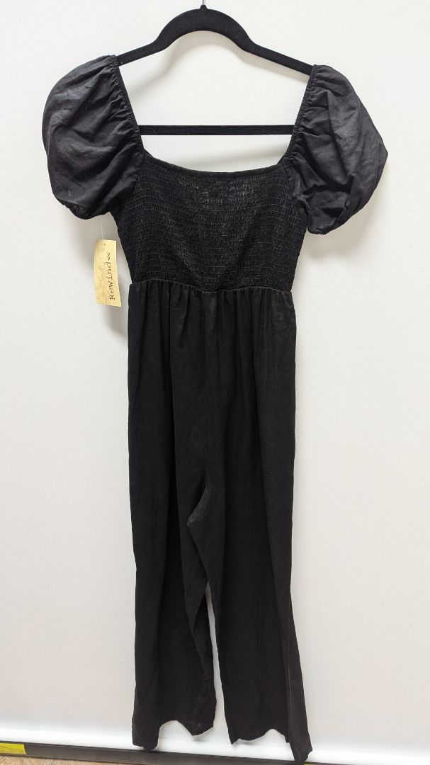 Rewind Black Short Sleeve Cutout Linen Jumpsuit