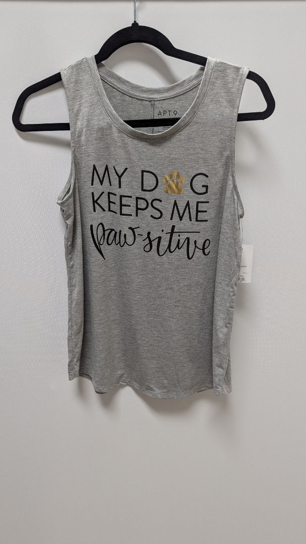 APT. 9 Grey "My Dog Keeps Me Pawsitive" Graphic Tank