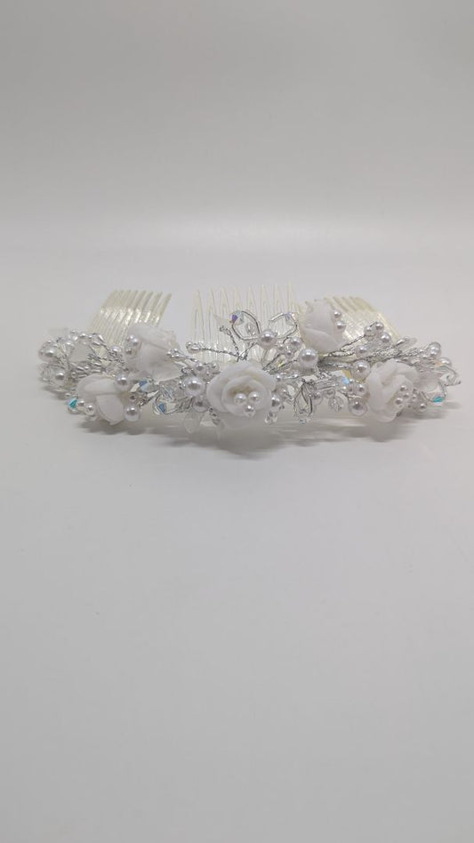 White/Silver Plastic Beaded Hair Clip Accessory