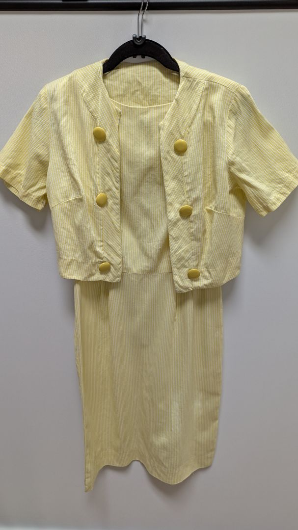 Handmade Vintage Yellow/White Striped Dress & Blazer Set