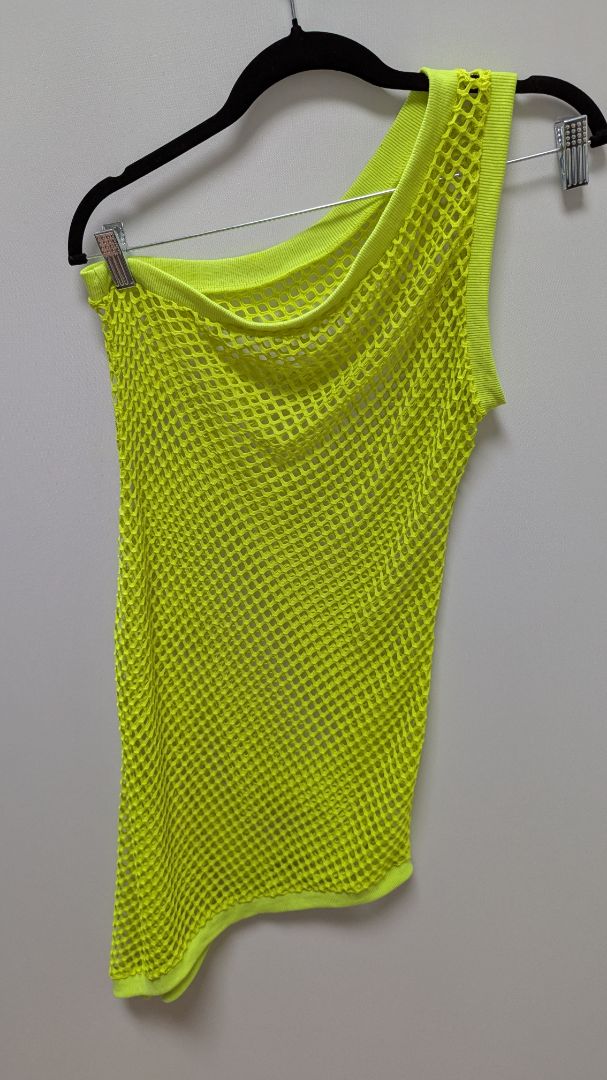Neon Green Mesh One-Shoulder Coverup Dress