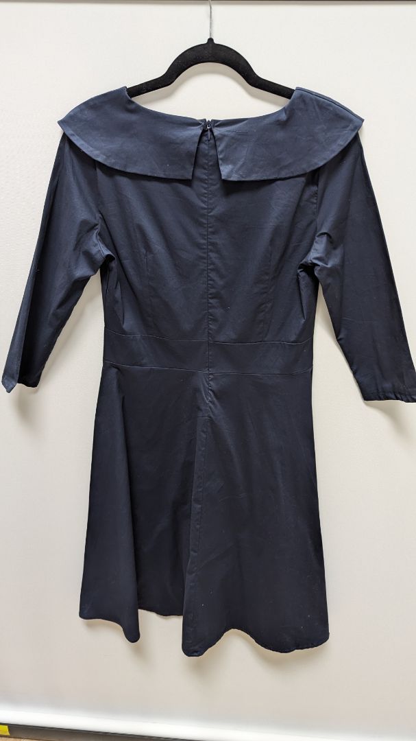 Navy/White Polka-Dot Trimmed Vintage Retro Dress