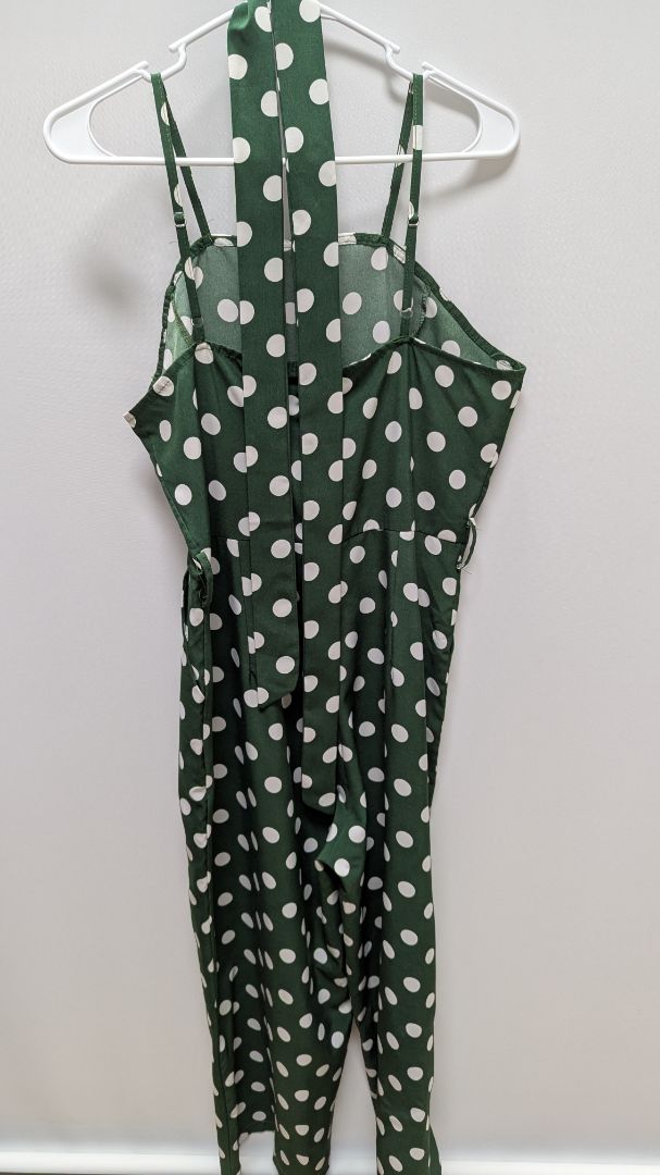 Green/White Polka Dot Spaghetti Strap Jumpsuit