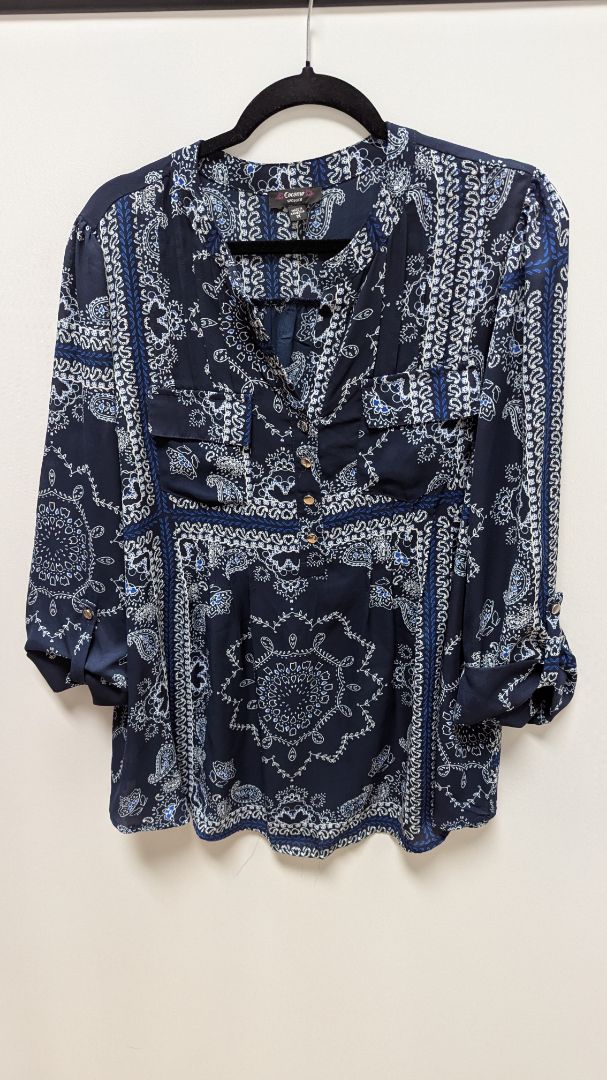 Cocomo Woman Navy Paisley Half-Button-Down Blouse