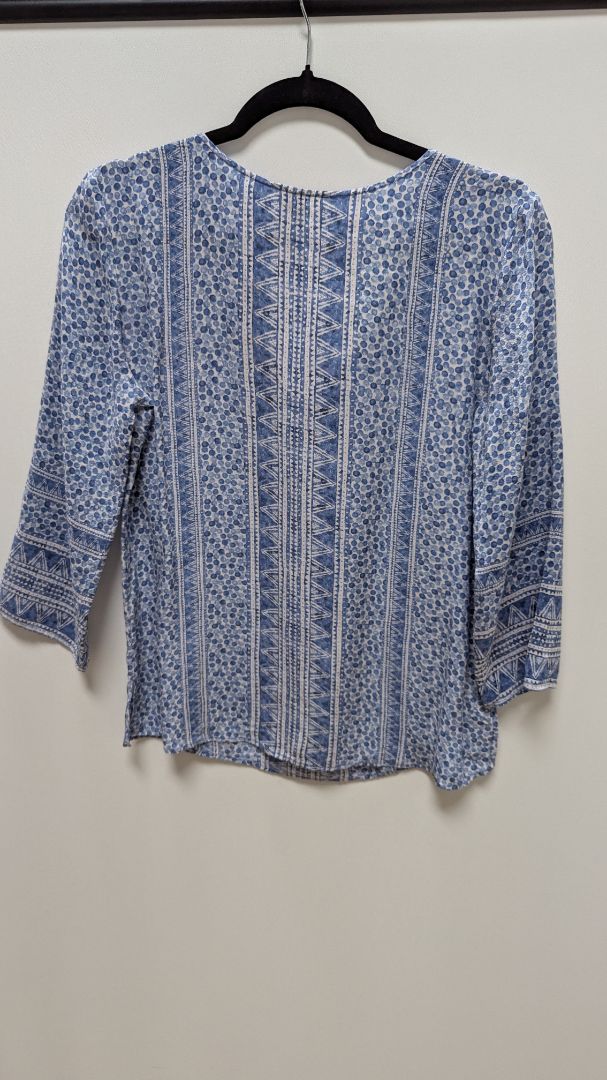 NIC + ZOE Light Blue Patterned Sheer Blouse