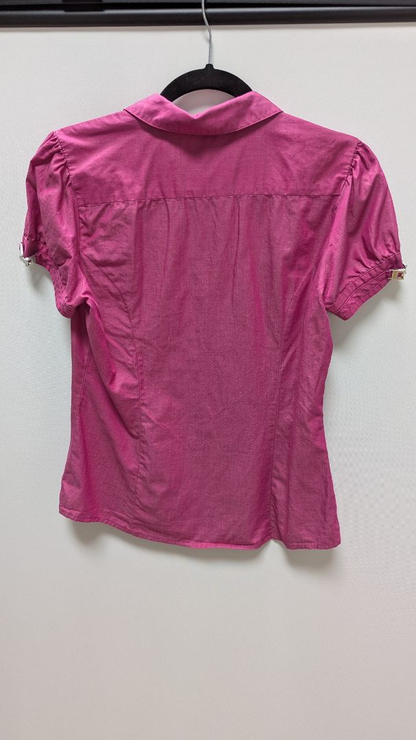 Express Pink Short-Sleeve Denim Button-Down Blouse