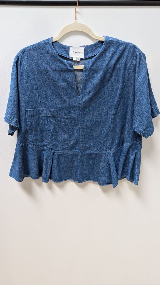 Steven Alan Medium Wash Denim Cropped Blouse
